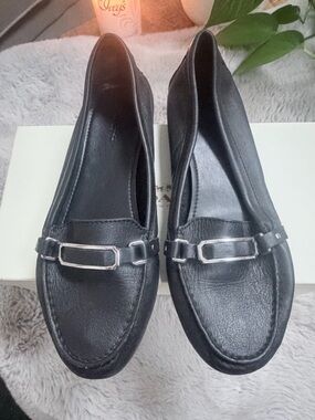 Coach Black Women's Leather Loafers with Silver Accent
